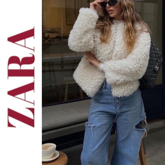 NWOT ZARA *BLOGGER FAVORITE* Faux Fur Fluffy White Snow Bunny Teddy Jacket Large - Picture 12 of 14